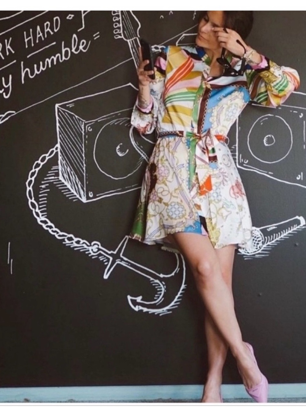 Zara Vintage Scarf Inspired European Summer Print Button Up Belted Dress. Small - Picture 16 of 16